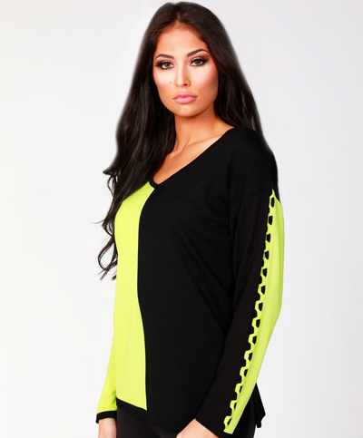 Color Block V-Neck with Detail Sleeve