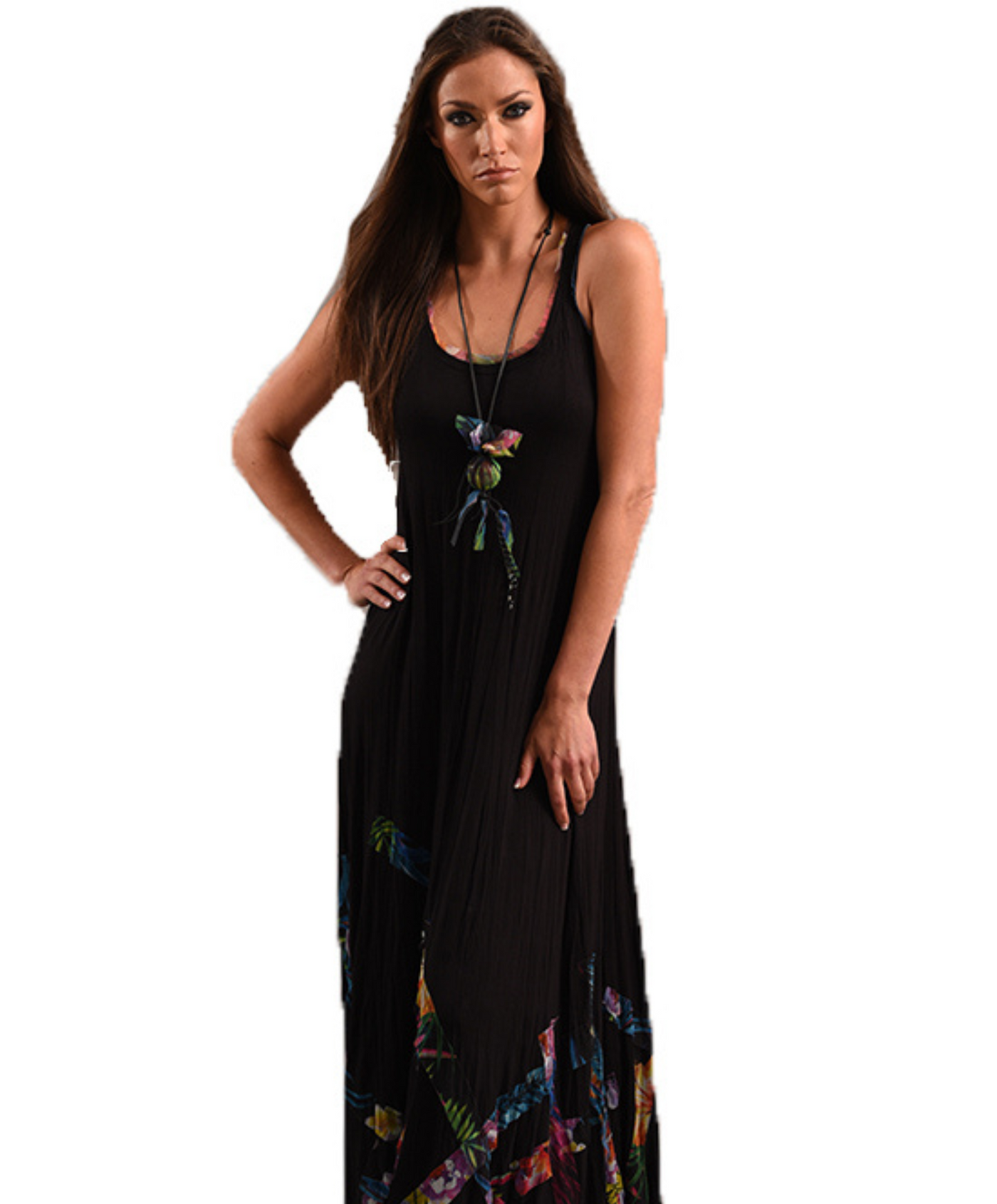 Bra-Friendly Vibrant Tropical Dress with Necklace