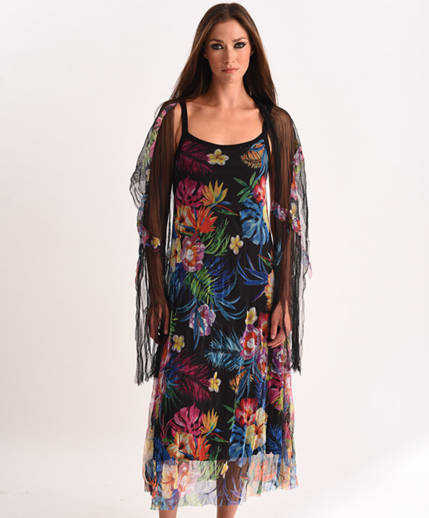 Tropical Paradise Maxi Dress with Scarf