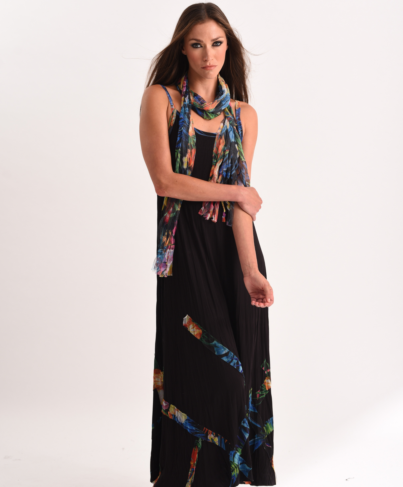Tropical Paradise Detail Maxi Dress with Scarf