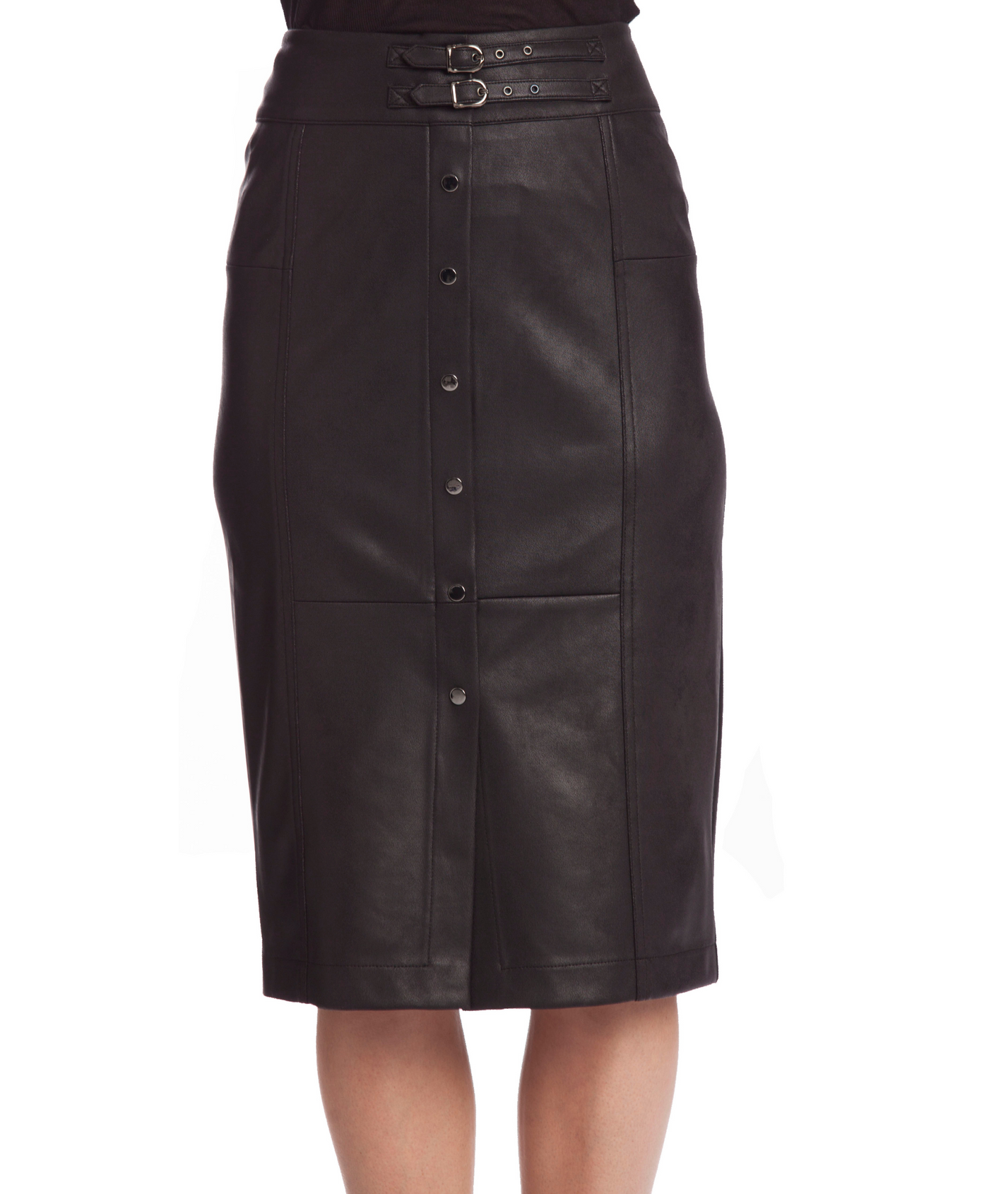 Microfiber Leather Long Button Skirt