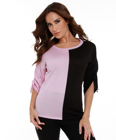 Two Tone Gathered Sleeve Top