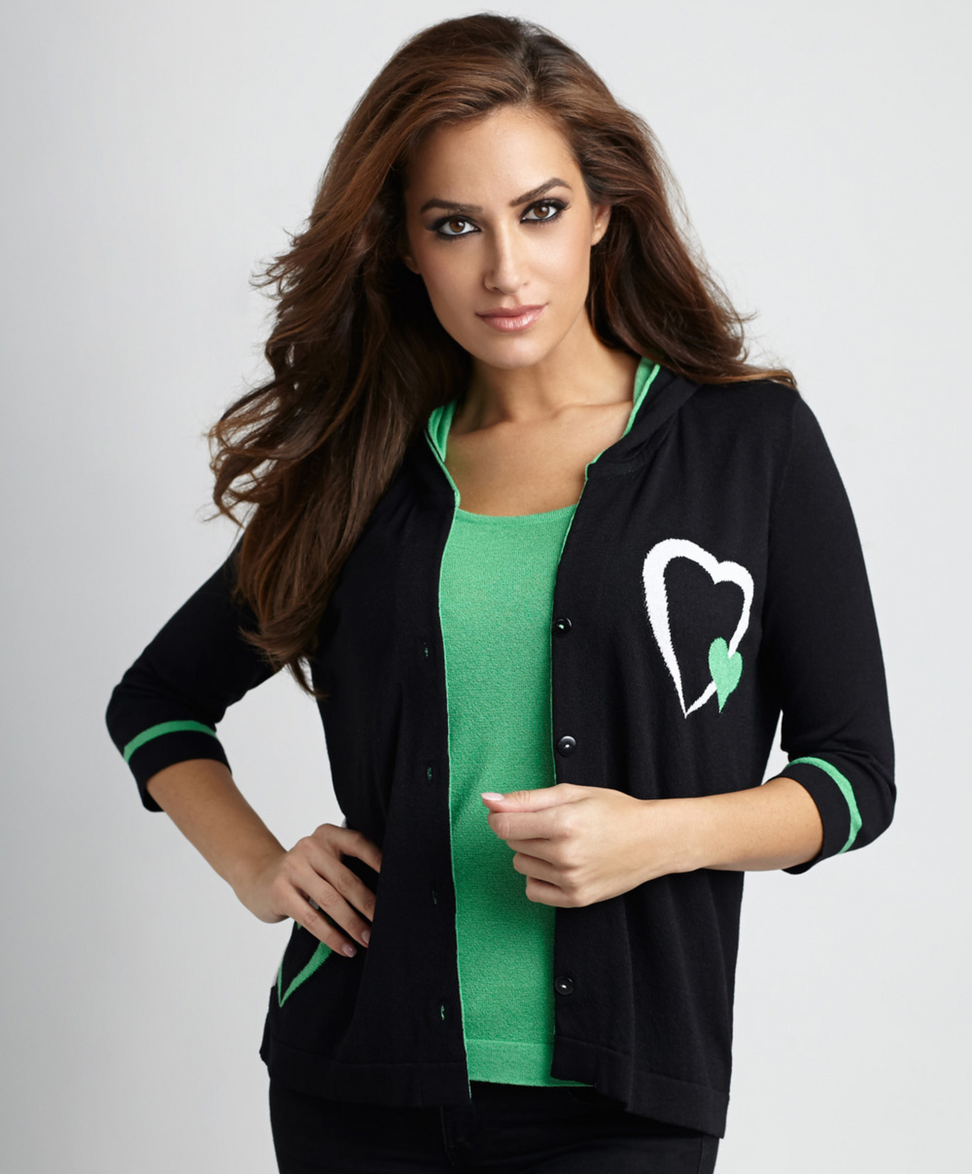 Double Heart Hooded Cardigan