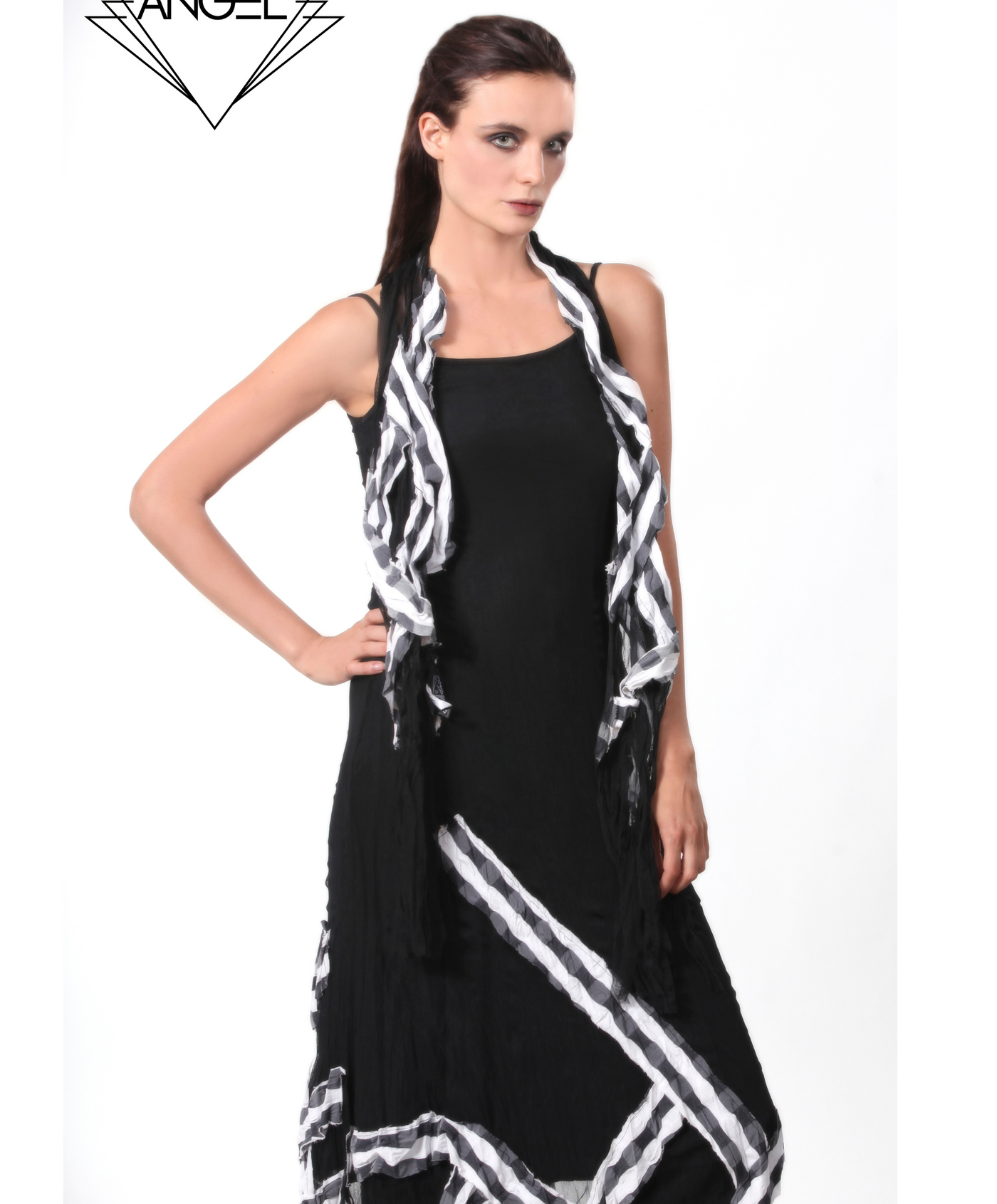 Checkerboard Stripe Maxi Dress W/ Scarf