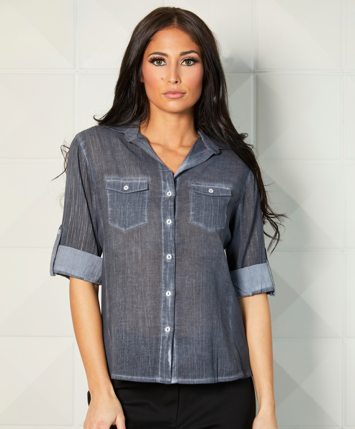 Button-Front Oil-Washed Shirt